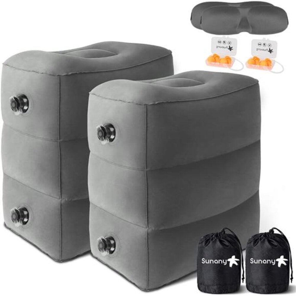 Sunany Inflatable Foot Rest Pillow for Airplane - Adjustable Height Cushions